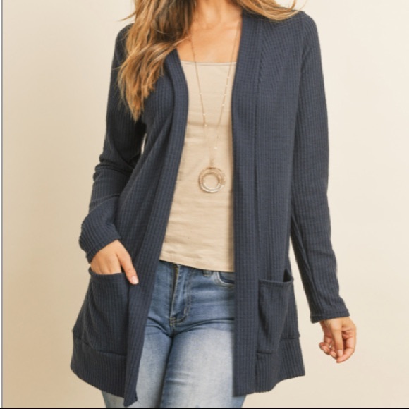Sweaters - Navy Long Sleeve Open Cardigan